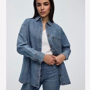 Reitmans Light Blue Brushed Super Soft Long Cut Denim Shirt Jacket